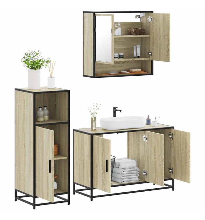 Ensemble de meubles de salle de bain 3 pcs chêne sonoma | Mobilier & Déco