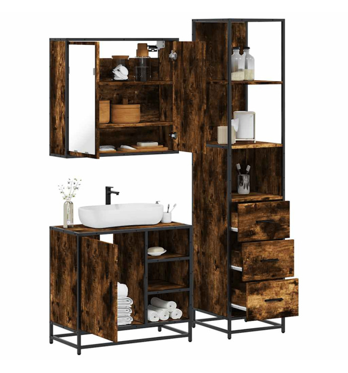 Ensemble de meubles de salle de bain 3 pcs Chêne fumé | Mobilier & Déco