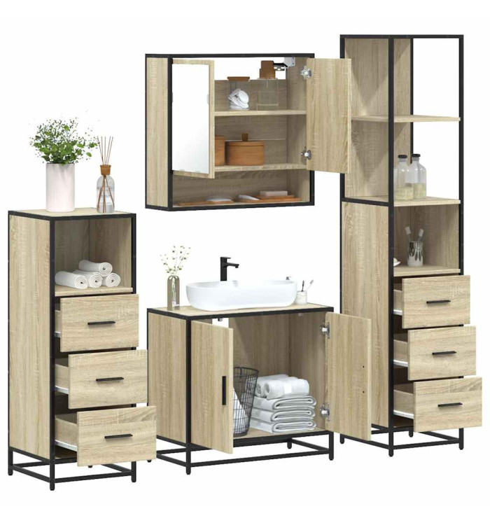 Ensemble de meubles de salle de bain 4 pcs chêne sonoma | Mobilier & Déco