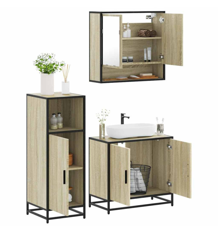 Ensemble de meubles de salle de bain 3 pcs chêne sonoma | Mobilier & Déco