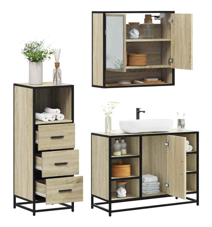 Ensemble de meubles de salle de bain 3 pcs chêne sonoma | Mobilier & Déco