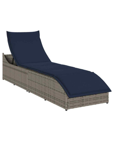 Chaise longue pliante coussin et rangement gris résine tressée | Mobilier & Déco