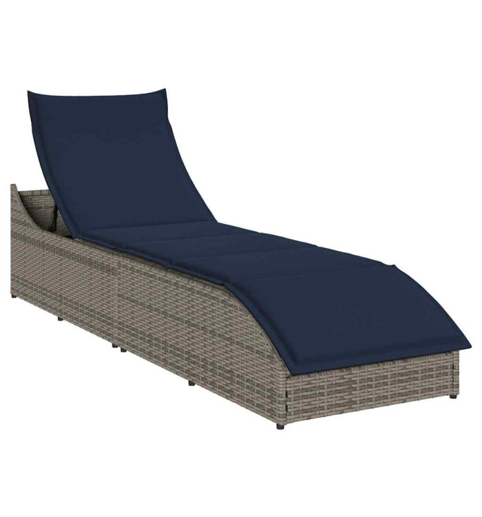 Chaise longue pliante coussin et rangement gris résine tressée | Mobilier & Déco