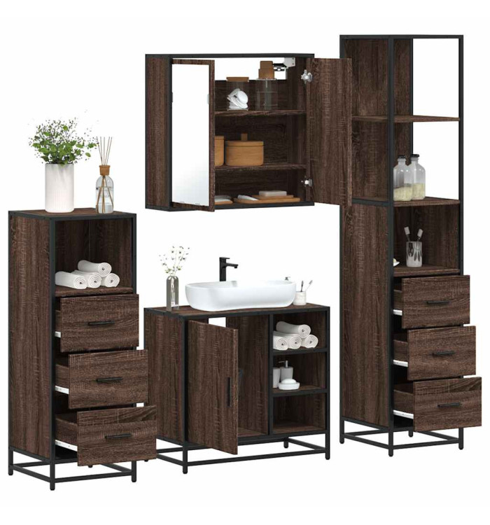 Ensemble de meubles de salle de bain 4 pcs chêne marron | Mobilier & Déco
