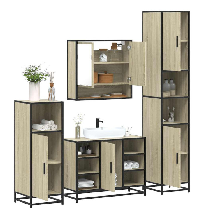 Ensemble de meubles de salle de bain 4 pcs chêne sonoma | Mobilier & Déco