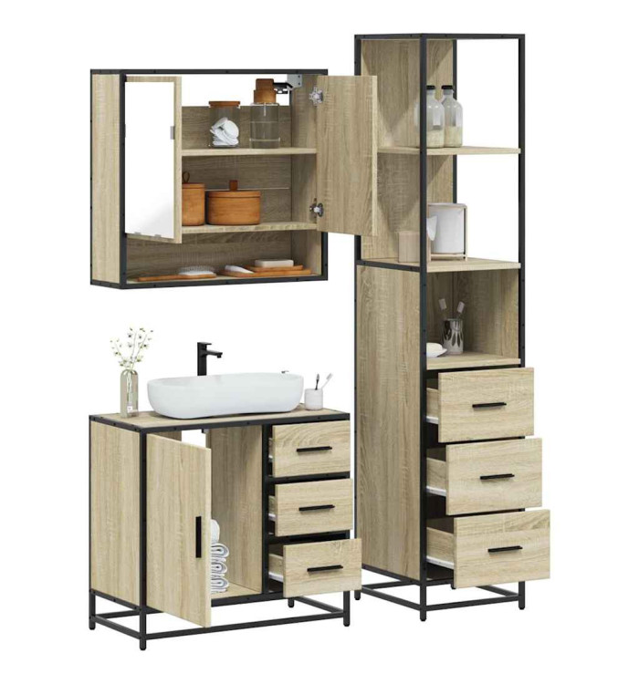 Ensemble de meubles de salle de bain 3 pcs chêne sonoma | Mobilier & Déco