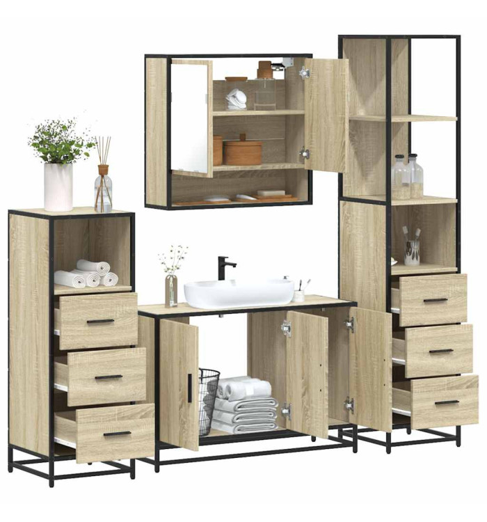 Ensemble de meubles de salle de bain 4 pcs chêne sonoma | Mobilier & Déco