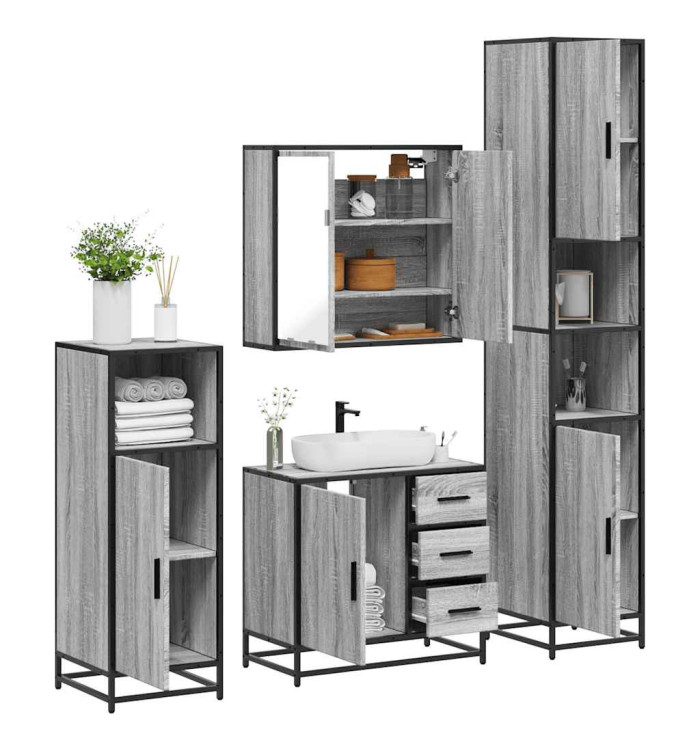 Ensemble de meubles de salle de bain 4 pcs sonoma gris | Mobilier & Déco