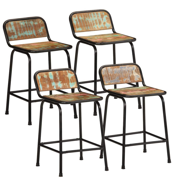 Tabourets de bar lot de 4 46x35,5x70cm bois massif récupération | Mobilier & Déco