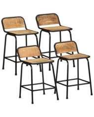 Tabourets de bar lot de 4 bois massif manguier brut | Mobilier & Déco