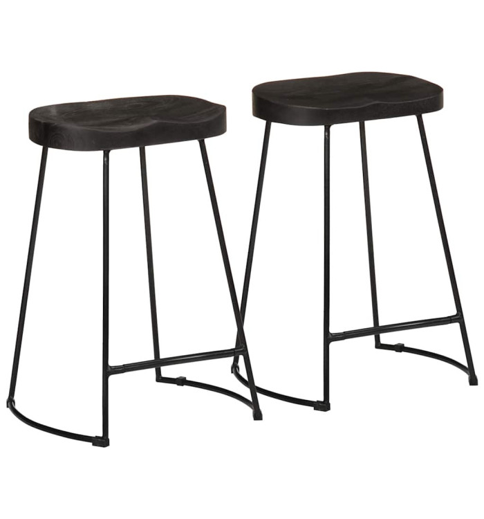 Tabourets de bar lot de 2 noir 45x40x62 cm bois manguier massif | Mobilier & Déco
