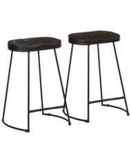 Tabourets de bar lot de 2 noir 45x40x62 cm bois manguier massif | Mobilier & Déco