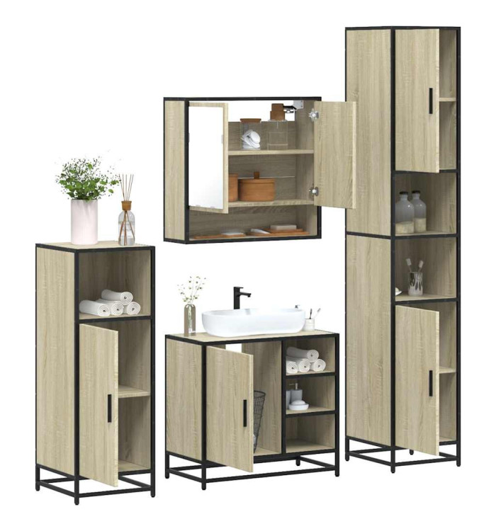 Ensemble de meubles de salle de bain 4 pcs chêne sonoma | Mobilier & Déco