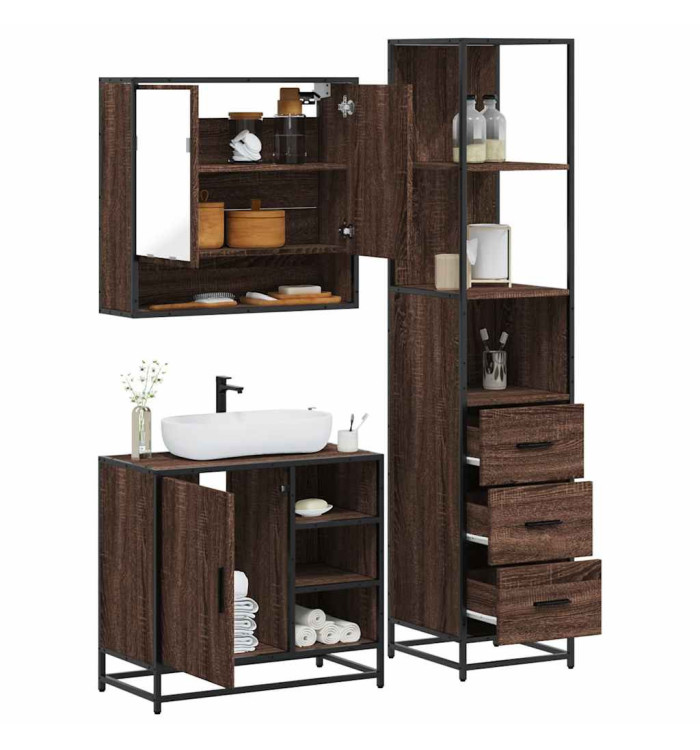 Ensemble de meubles de salle de bain 3 pcs Chêne marron | Mobilier & Déco