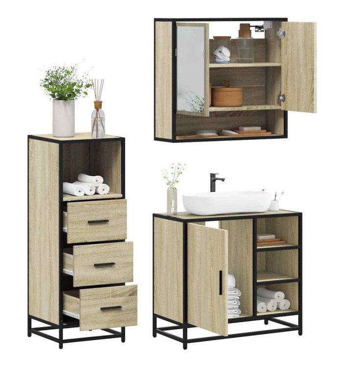 Ensemble de meubles de salle de bain 3 pcs chêne sonoma | Mobilier & Déco