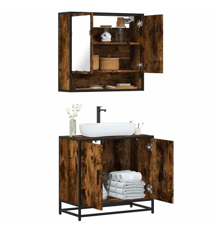 Ensemble de meubles de salle de bain 2 pcs Chêne fumé | Mobilier & Déco
