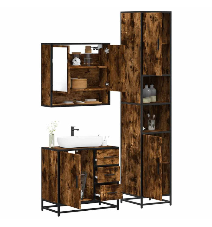 Ensemble de meubles de salle de bain 3 pcs Chêne fumé | Mobilier & Déco