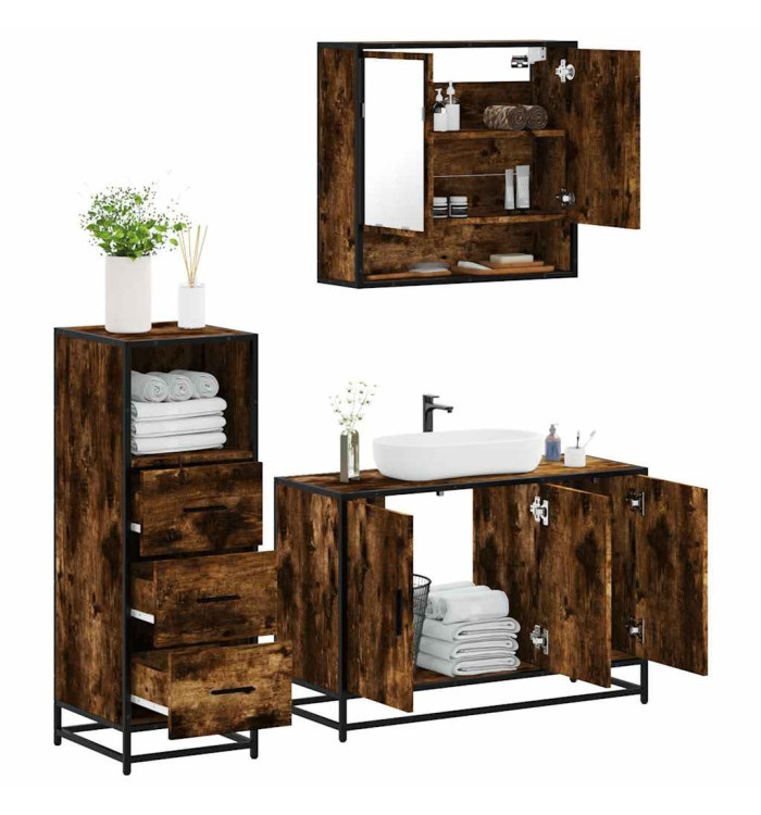 Ensemble de meubles de salle de bain 3 pcs Chêne fumé | Mobilier & Déco