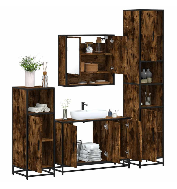 Ensemble meubles salle de bain 4 pcs chêne fumé bois ingénierie | Mobilier & Déco