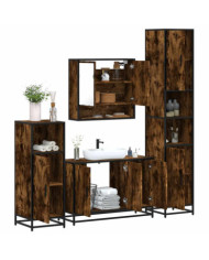 Ensemble meubles salle de bain 4 pcs chêne fumé bois ingénierie | Mobilier & Déco