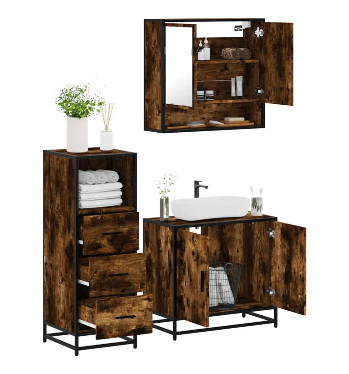 Ensemble de meubles de salle de bain 3 pcs Chêne fumé | Mobilier & Déco