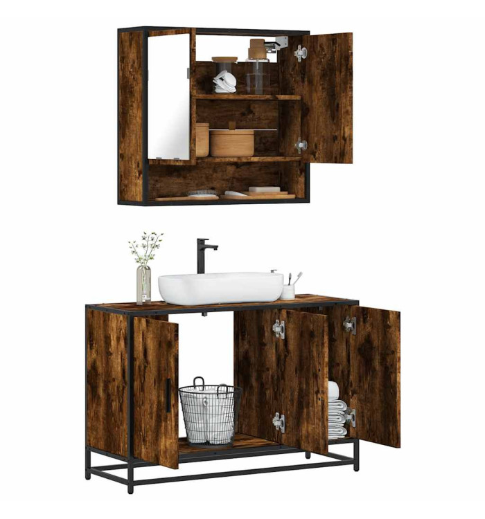 Ensemble de meubles de salle de bain 2 pcs Chêne fumé | Mobilier & Déco