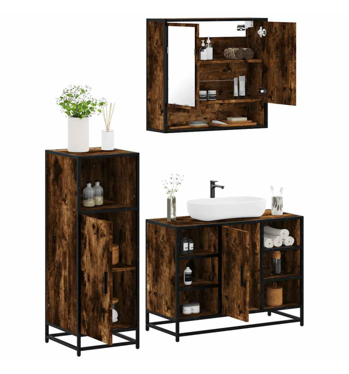 Ensemble de meubles de salle de bain 3 pcs Chêne fumé | Mobilier & Déco