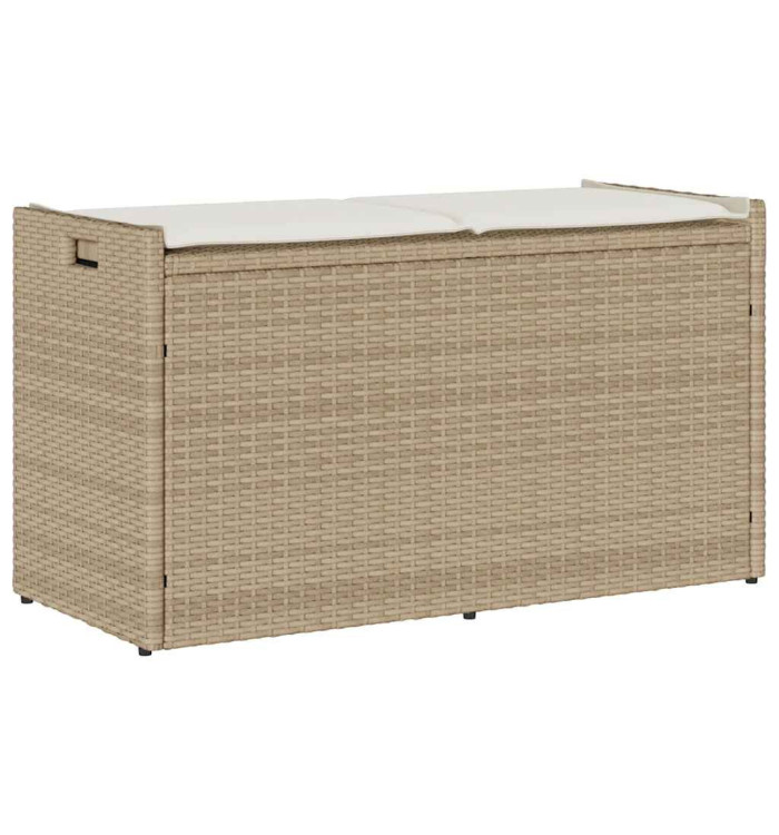 Banc de rangement extérieur coussin beige 100 cm résine tressée | Mobilier & Déco