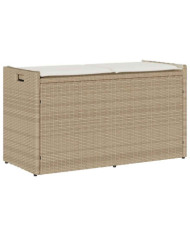 Banc de rangement extérieur coussin beige 100 cm résine tressée | Mobilier & Déco