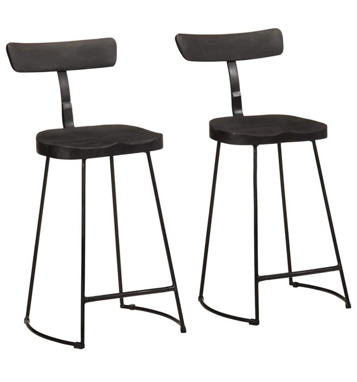 Tabourets de bar lot de 2 noir 49x43x88 cm bois manguier massif | Mobilier & Déco