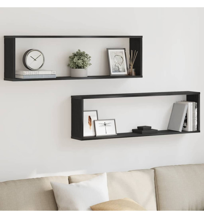 Étagères murales cube 2 pcs chêne noir 100x15x30 cm bois | Mobilier & Déco