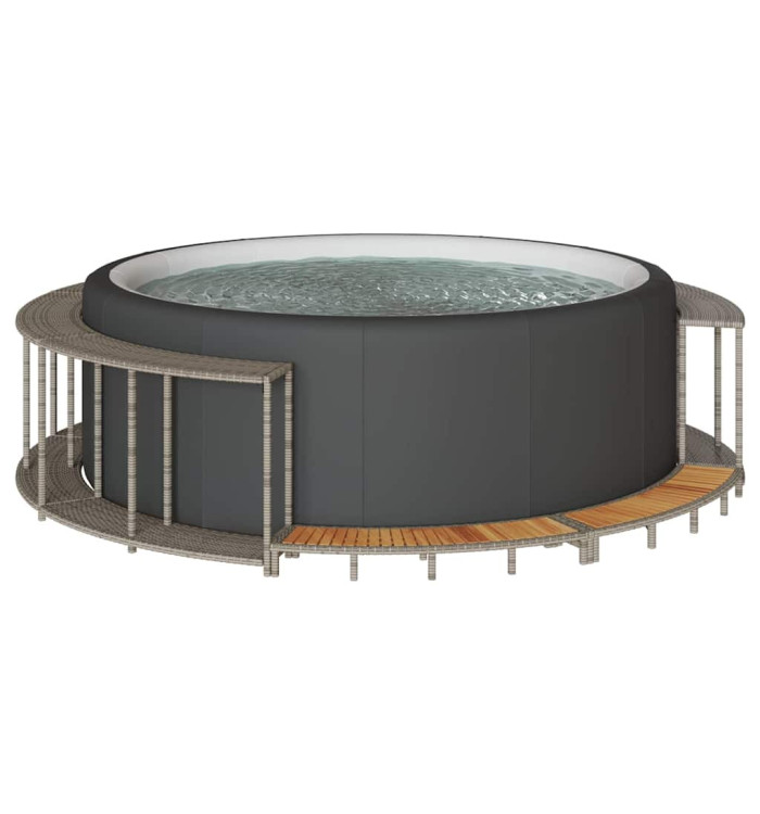 Cadre de bain à remous rangement et marche gris résine tressée | Mobilier & Déco