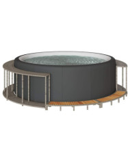 Cadre de bain à remous rangement et marche gris résine tressée | Mobilier & Déco