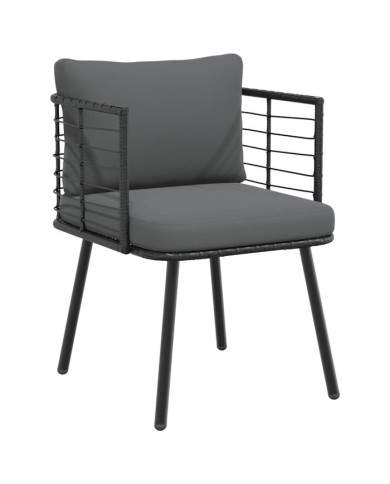 Chaise de jardin avec coussins noir résine tressée | Mobilier & Déco
