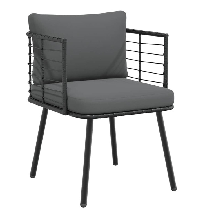 Chaise de jardin avec coussins noir résine tressée | Mobilier & Déco