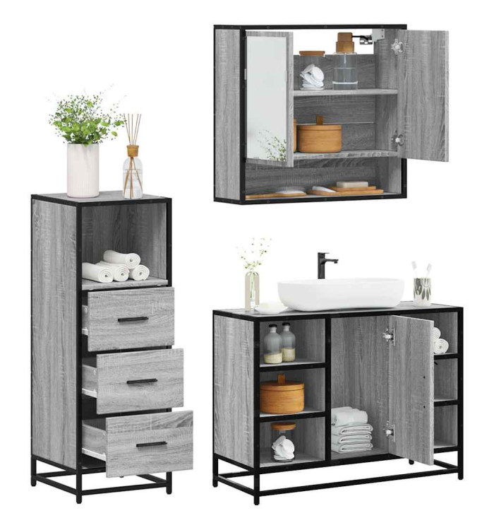 Ensemble de meubles de salle de bain 3 pcs Sonoma gris | Mobilier & Déco