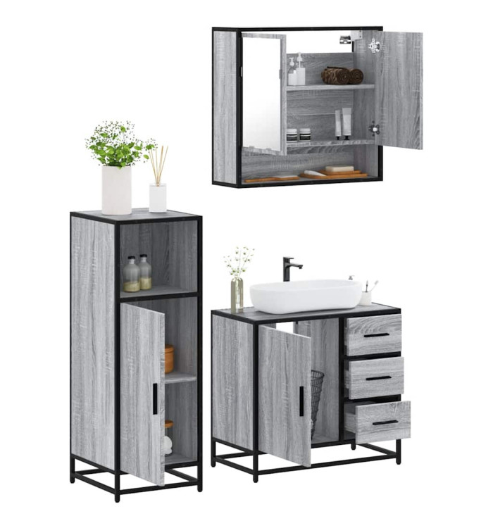 Ensemble de meubles de salle de bain 3 pcs Sonoma gris | Mobilier & Déco