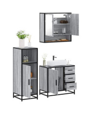 Ensemble de meubles de salle de bain 3 pcs Sonoma gris | Mobilier & Déco