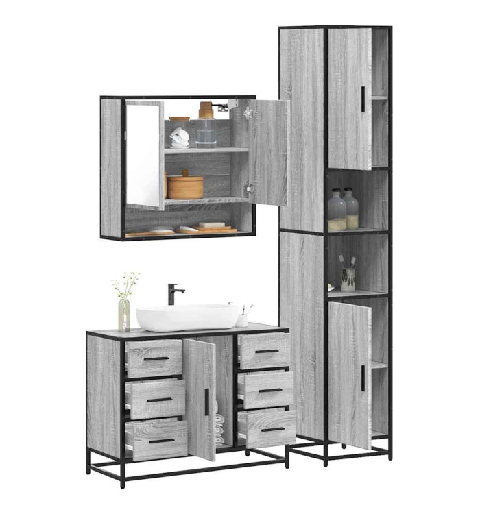 Ensemble de meubles de salle de bain 3 pcs Sonoma gris | Mobilier & Déco