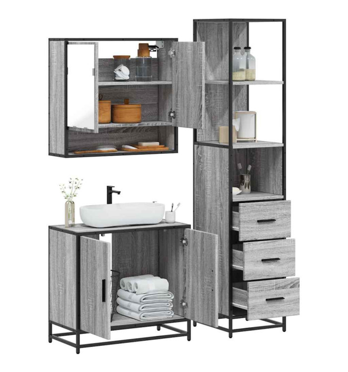 Ensemble de meubles de salle de bain 3 pcs Sonoma gris | Mobilier & Déco