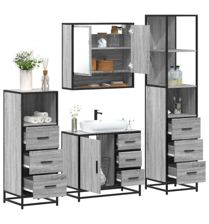 Ensemble de meubles de salle de bain 4 pcs sonoma gris | Mobilier & Déco