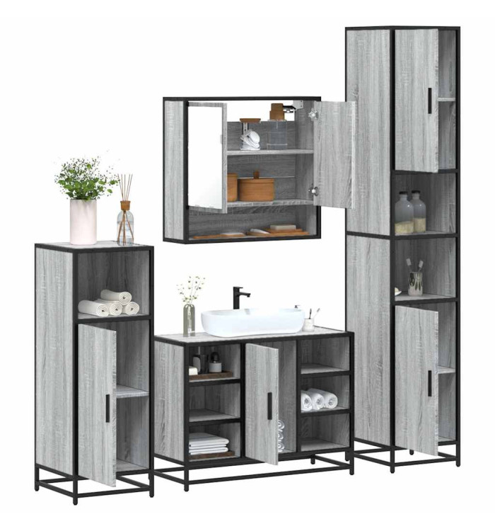 Ensemble de meubles de salle de bain 4 pcs sonoma gris | Mobilier & Déco