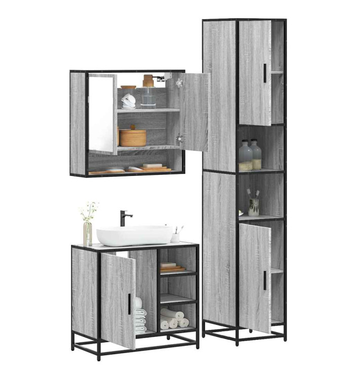 Ensemble de meubles de salle de bain 3 pcs Sonoma gris | Mobilier & Déco