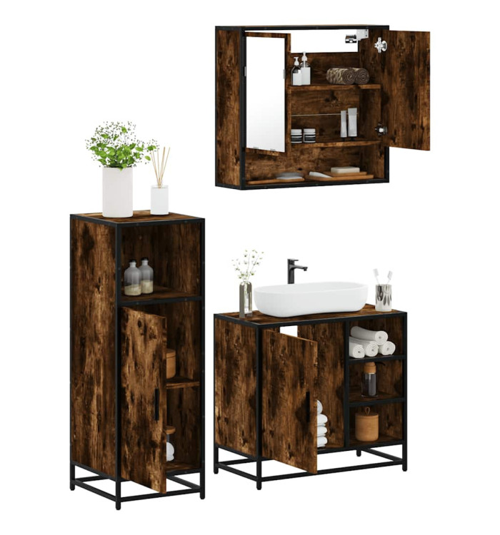Ensemble de meubles de salle de bain 3 pcs Chêne fumé | Mobilier & Déco