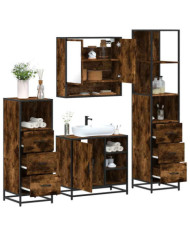 Ensemble meubles salle de bain 4 pcs chêne fumé bois ingénierie | Mobilier & Déco