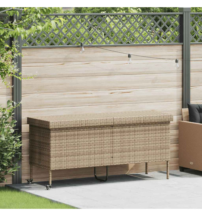 Boîte rangement jardin roues beige 160x55x75 cm résine tressée | Mobilier & Déco