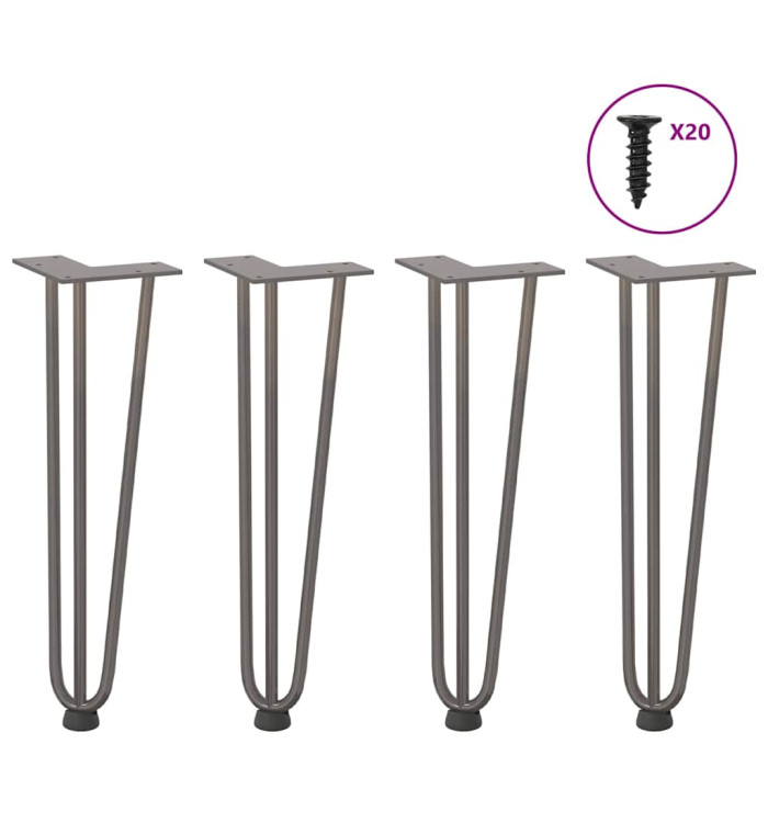 Pieds en épingle à cheveux pour table basse 4 pièces Acier naturel 42 cm Acier massif | Mobilier & Déco