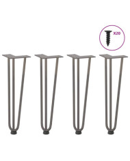 Pieds en épingle à cheveux pour table basse 4 pièces Acier naturel 42 cm Acier massif | Mobilier & Déco