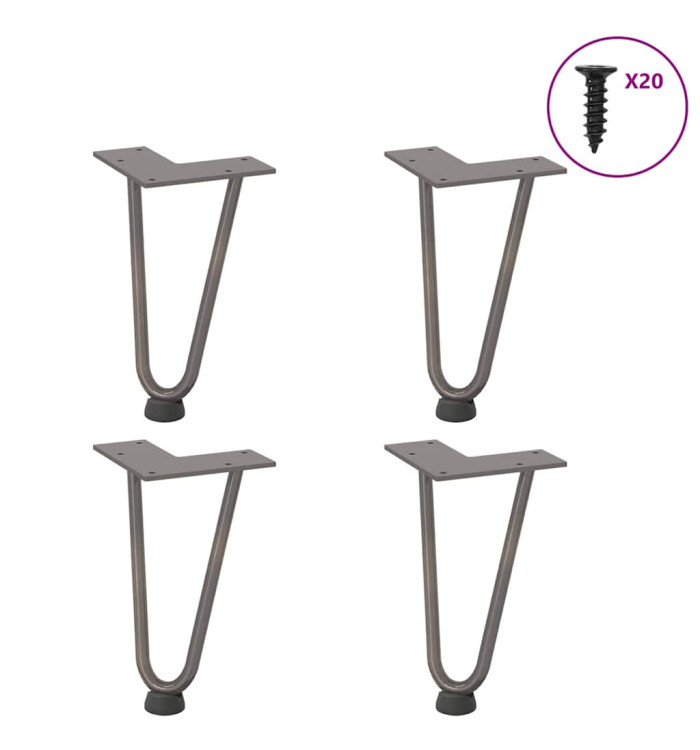 Pieds en épingle à cheveux pour table basse 4 pièces Acier naturel 20 cm Acier massif | Mobilier & Déco