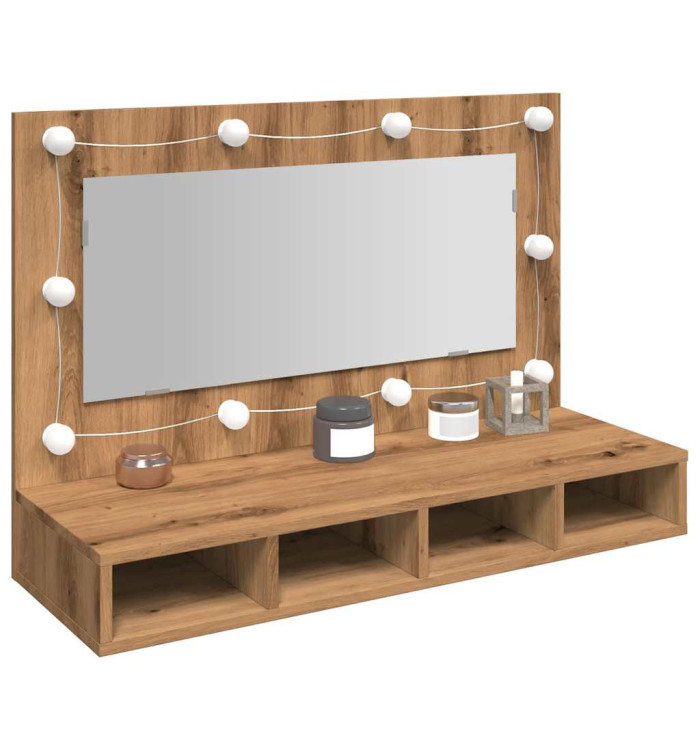 Armoire à miroir avec LED chêne artisanal 90x31,5x62 cm | Mobilier & Déco